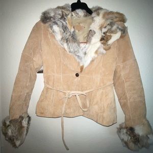 Wilsons Leather Suede & Rabbit Trimmed Fur Coat!